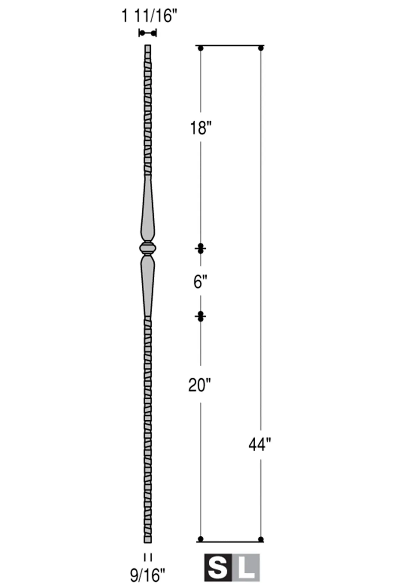 2570 Series M140 Single Knuckle Gothic Iron Baluster