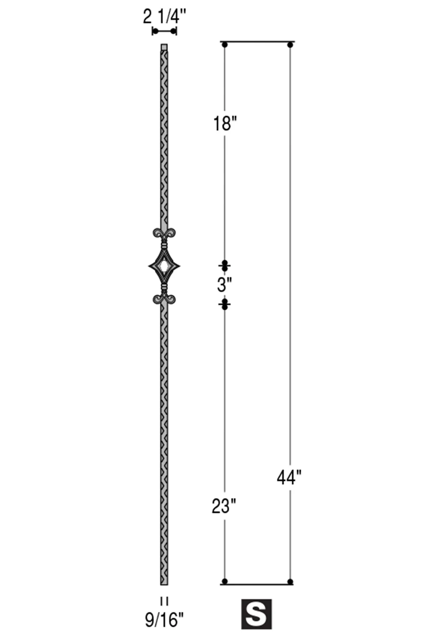 2760 Series M133 Single Diamond Mediterranean Iron Baluster