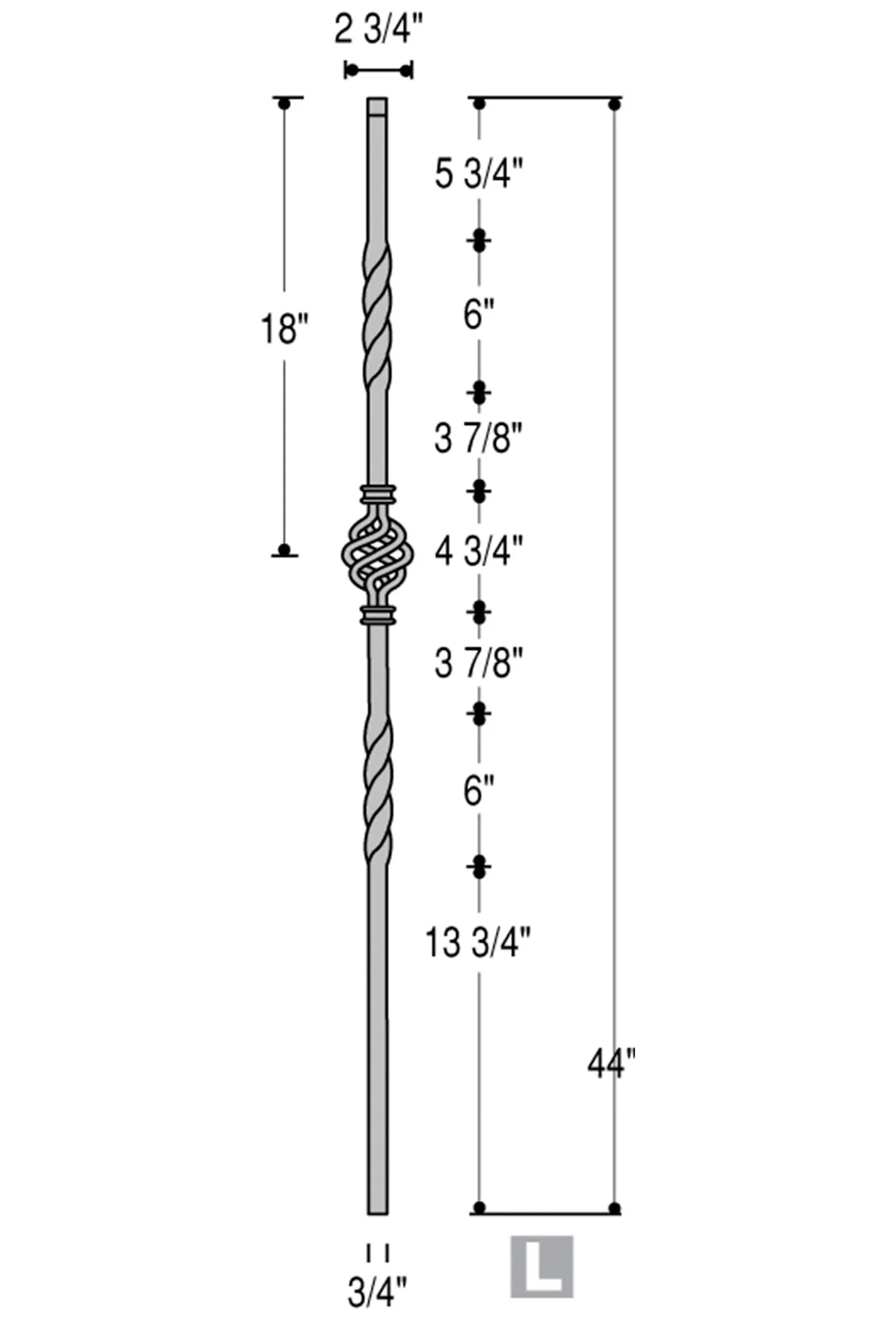 2852 Series MEGA-1BASK Single Basket Mega Iron Baluster