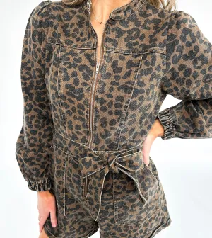 Alyssa Leopard Denim Romper