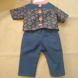 American Doll Blue Flowered Pant/Shirt Set with Matching Visor, Tennis Shoes & Other Accessories