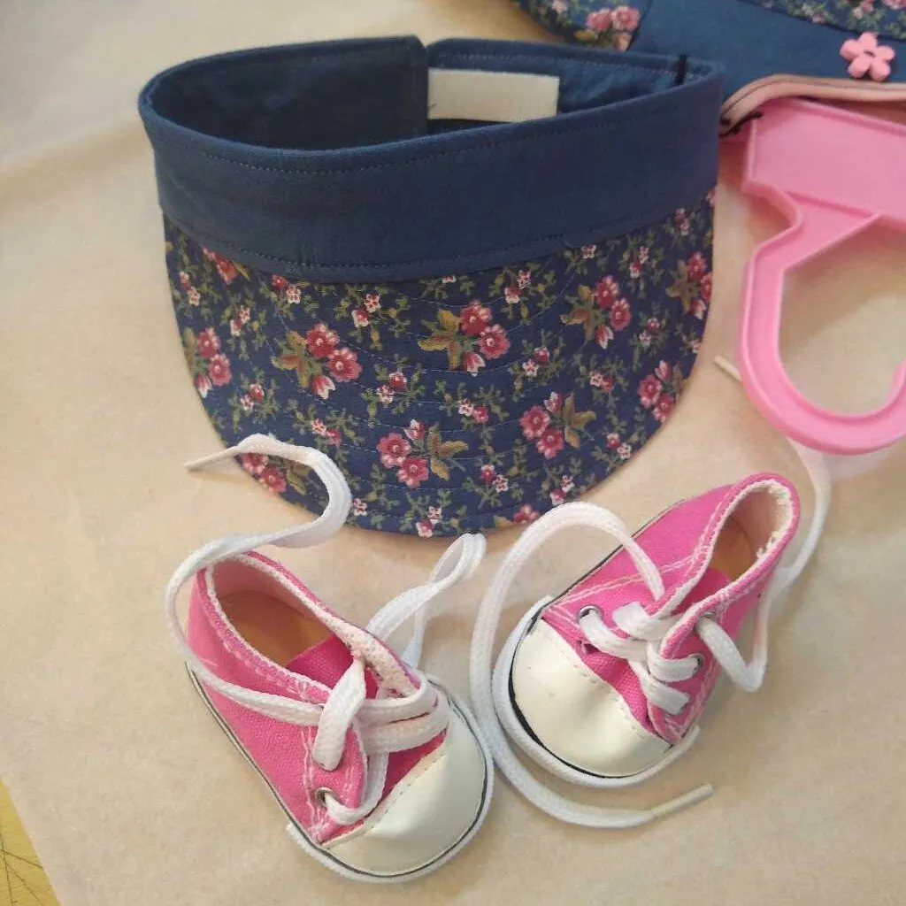 American Doll Blue Flowered Pant/Shirt Set with Matching Visor, Tennis Shoes & Other Accessories