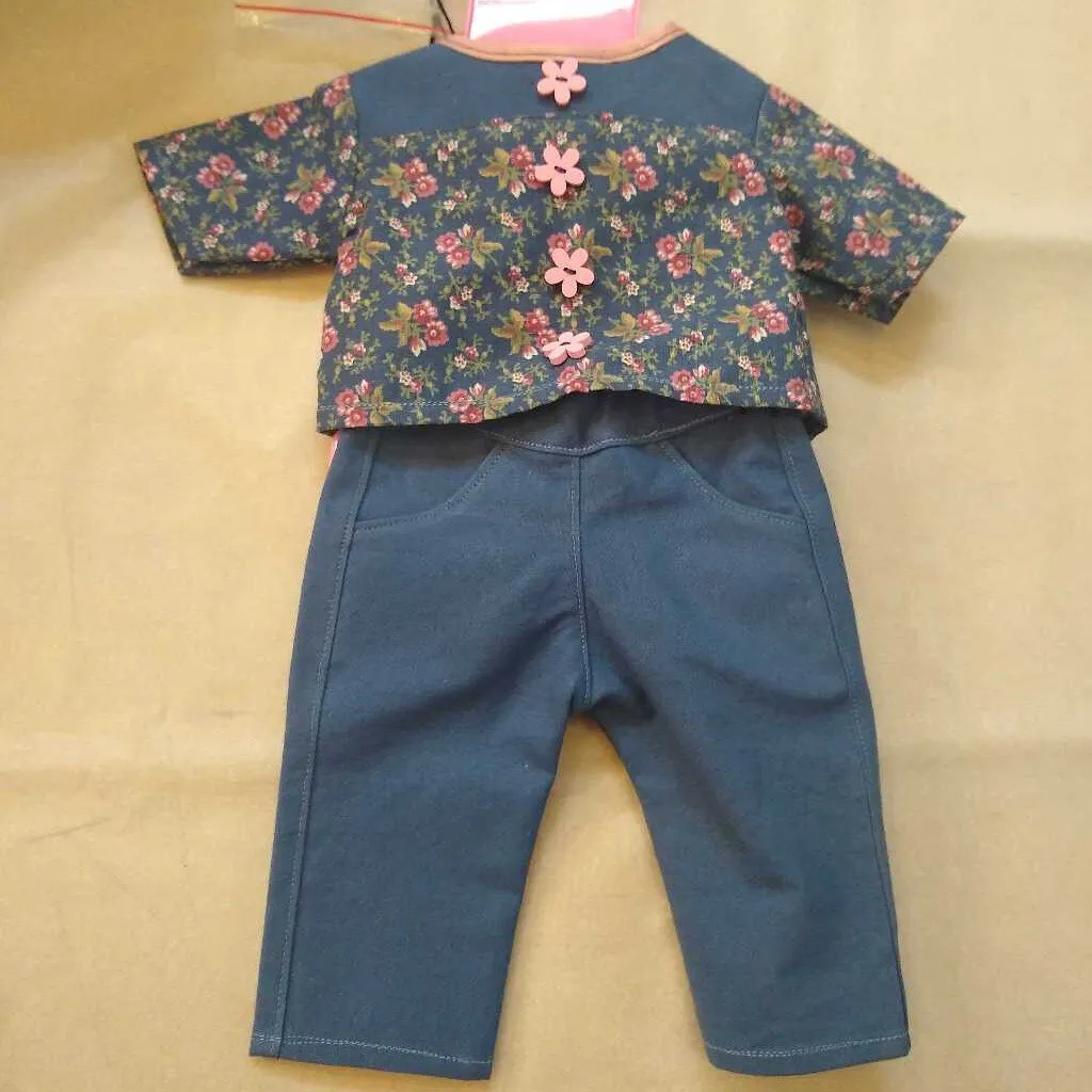 American Doll Blue Flowered Pant/Shirt Set with Matching Visor, Tennis Shoes & Other Accessories