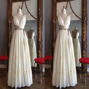 Attractive Chiffon Long Cross Back Prom Dress With Golden Sash,Party Dresses, Evening Dresses,PDY0319