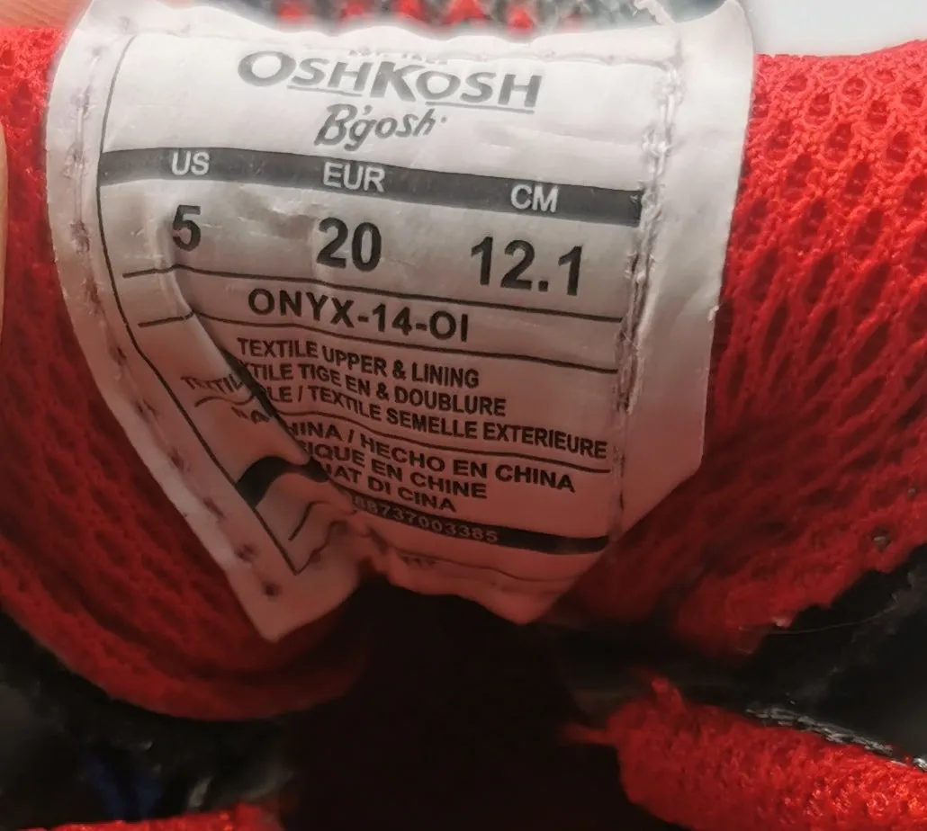 BABY BOY SIZE 5 TODDLER - OSHKOSH, Velcro Running Shoes EUC B9