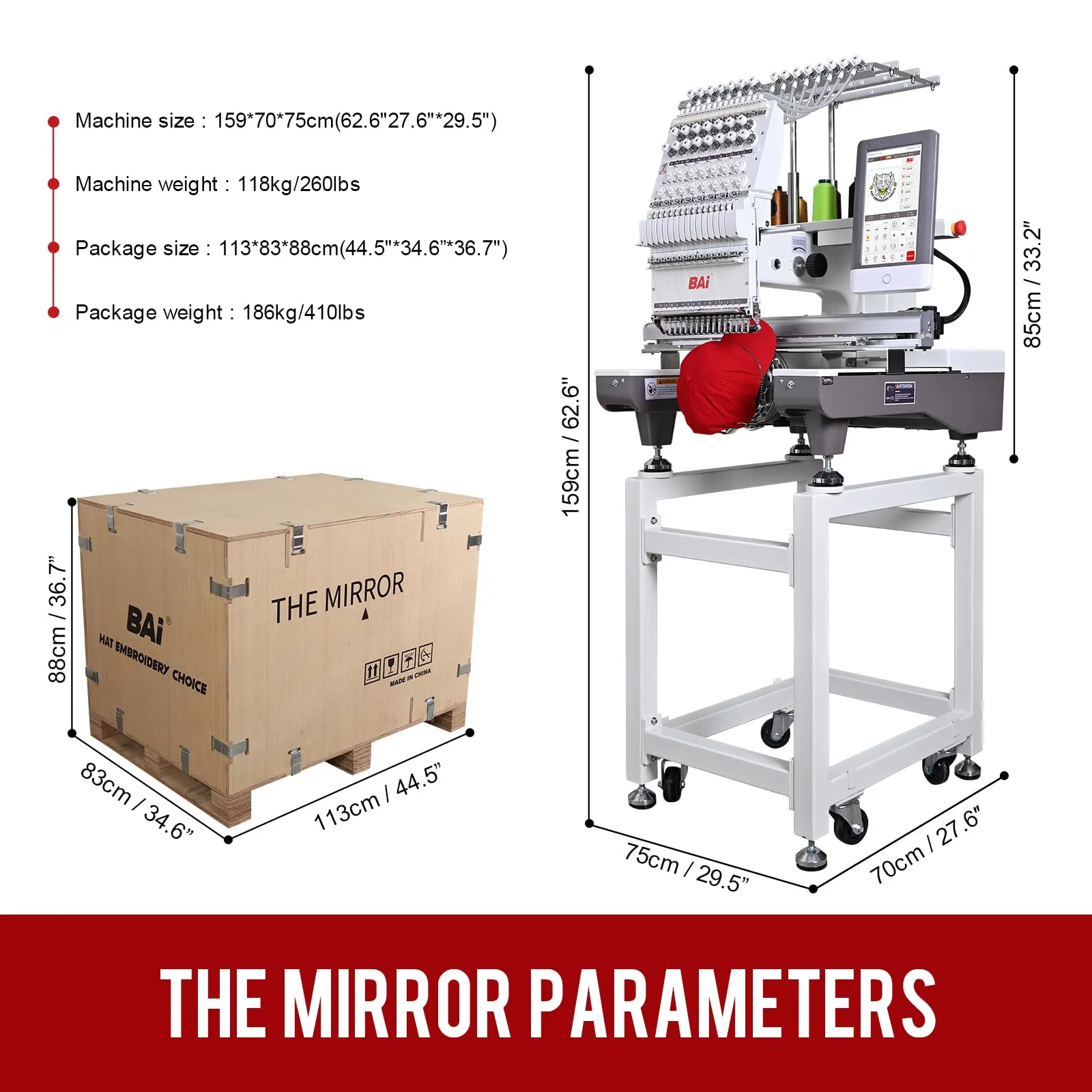 BAi The Mirror Embroidery Machine 20x14" Embroidery Area with 15 Needles,1200spm Max Speed Multi Needle Commercial Embroidery Machine for 3D Hats Clothing,Wifi Available 10" Touch Screen