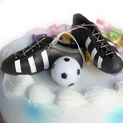 Black and White Soccer Cleats and Soccer Ball Cake Topper Plastic Sports Themed