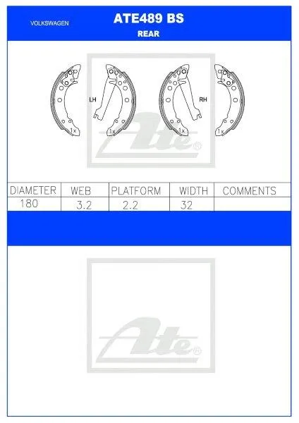 Brake Shoes Vw Fox,Golf Mk1,Citi Golf,Jetta Mk1,2,Polo Classic Ate489Bs Ate