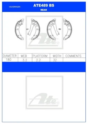Brake Shoes Vw Fox,Golf Mk1,Citi Golf,Jetta Mk1,2,Polo Classic Ate489Bs Ate