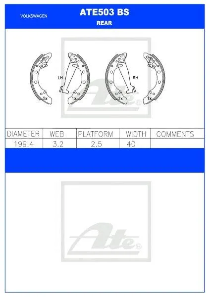 Brake Shoes Vw Golf 3,Jetta 3,Passat,Polo,Polo Classic,Playa,Vivo Ate503Bs Ate