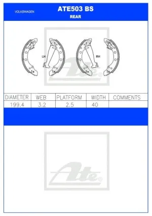 Brake Shoes Vw Golf 3,Jetta 3,Passat,Polo,Polo Classic,Playa,Vivo Ate503Bs Ate