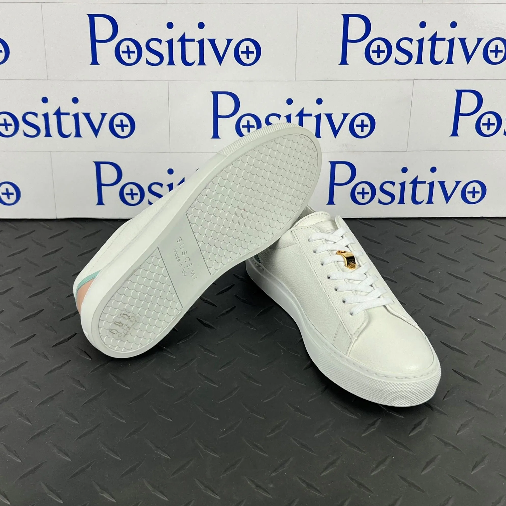 Buscemi Womens Tennis Lock White Trio Leather Sneakers SAMPLE