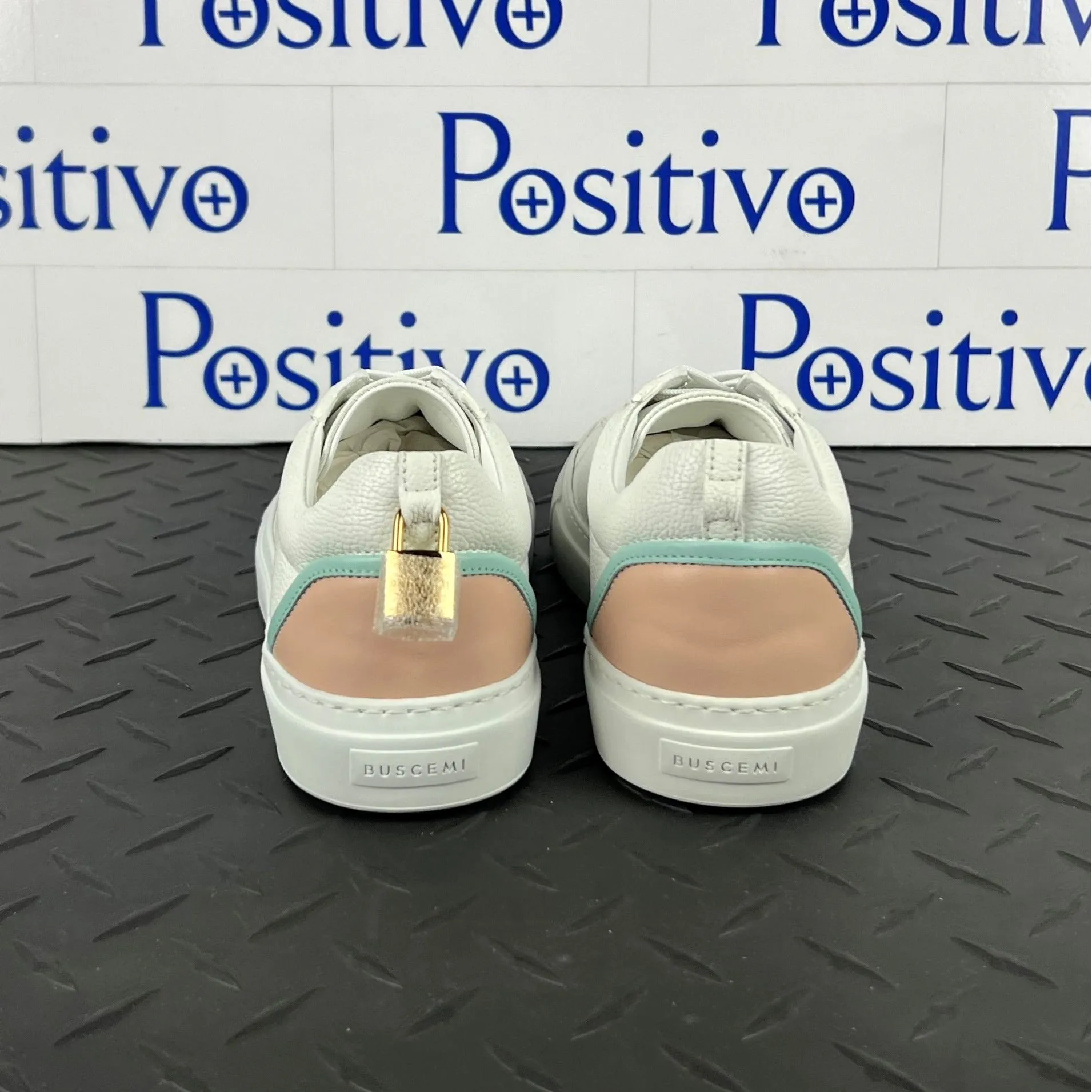 Buscemi Womens Tennis Lock White Trio Leather Sneakers SAMPLE
