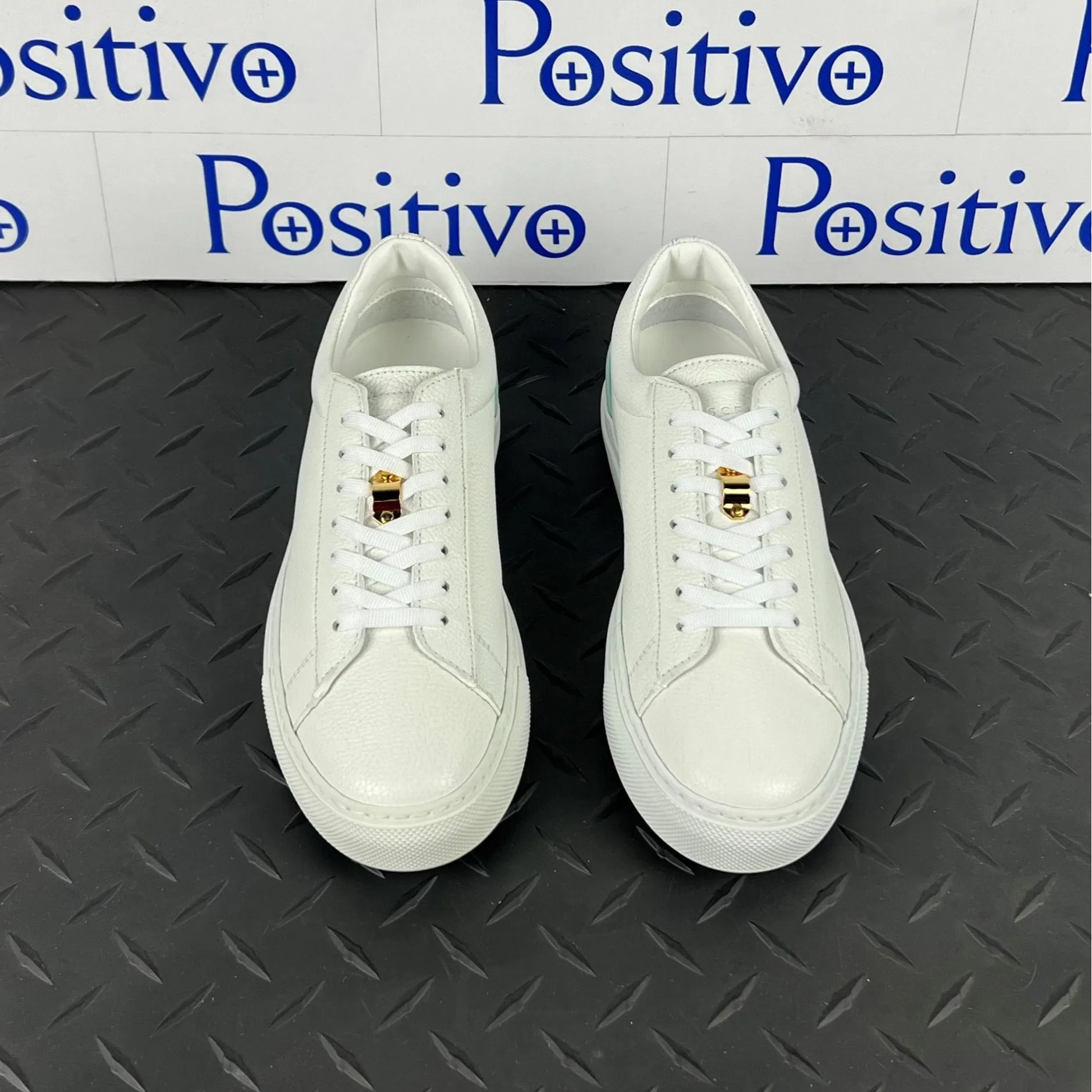 Buscemi Womens Tennis Lock White Trio Leather Sneakers SAMPLE