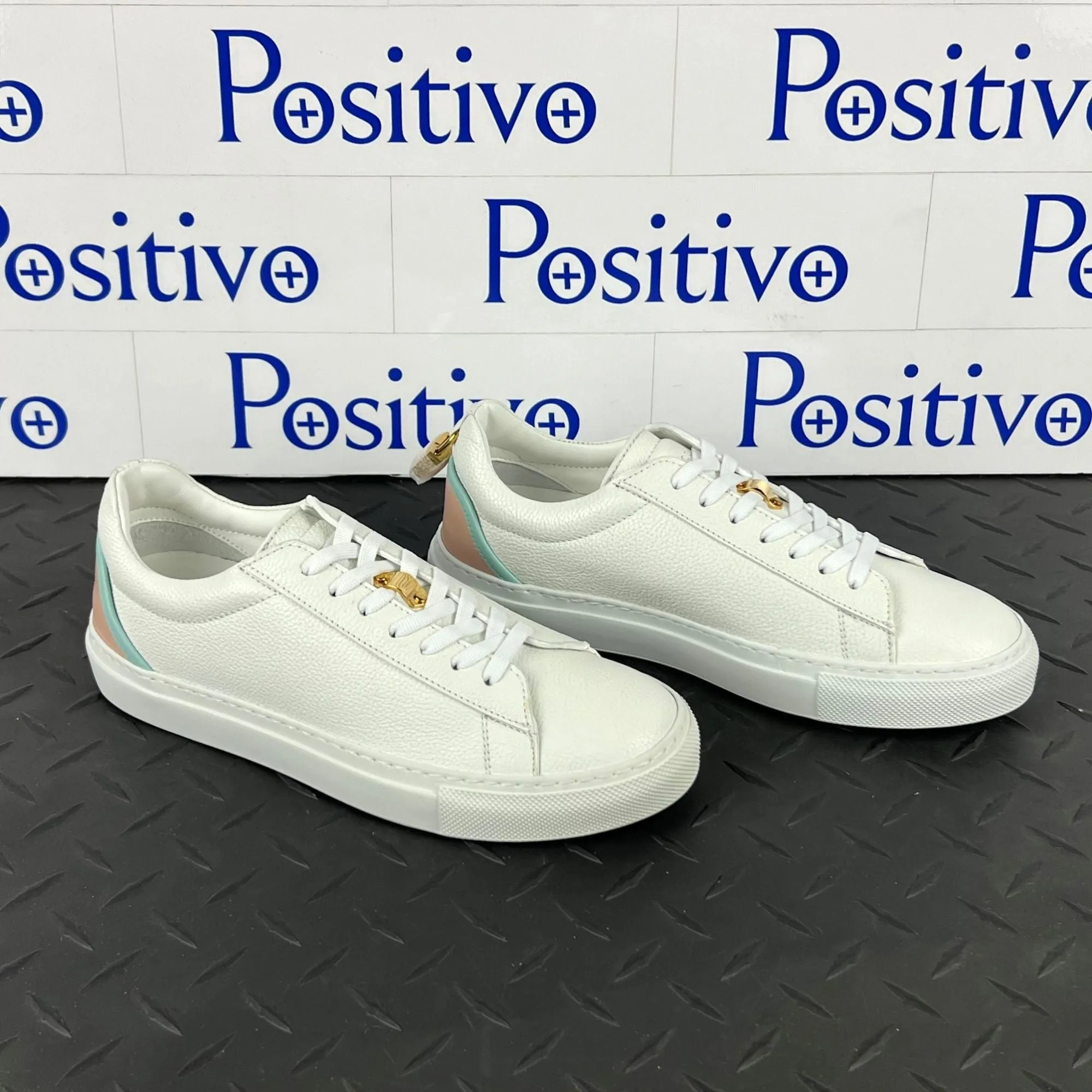 Buscemi Womens Tennis Lock White Trio Leather Sneakers SAMPLE