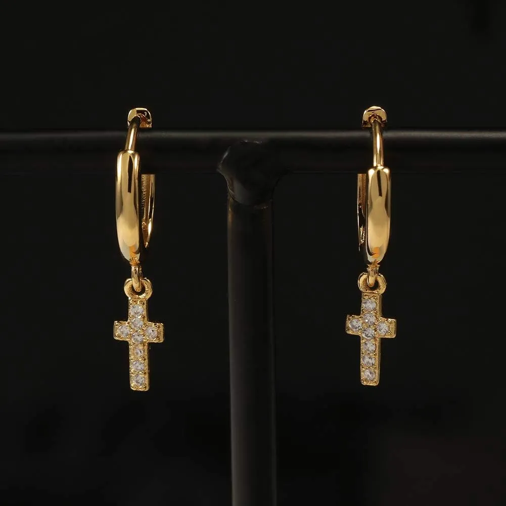 Cross CZ 18K Gold Plated Huggie Small Hoop Earrings