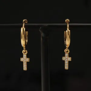 Cross CZ 18K Gold Plated Huggie Small Hoop Earrings