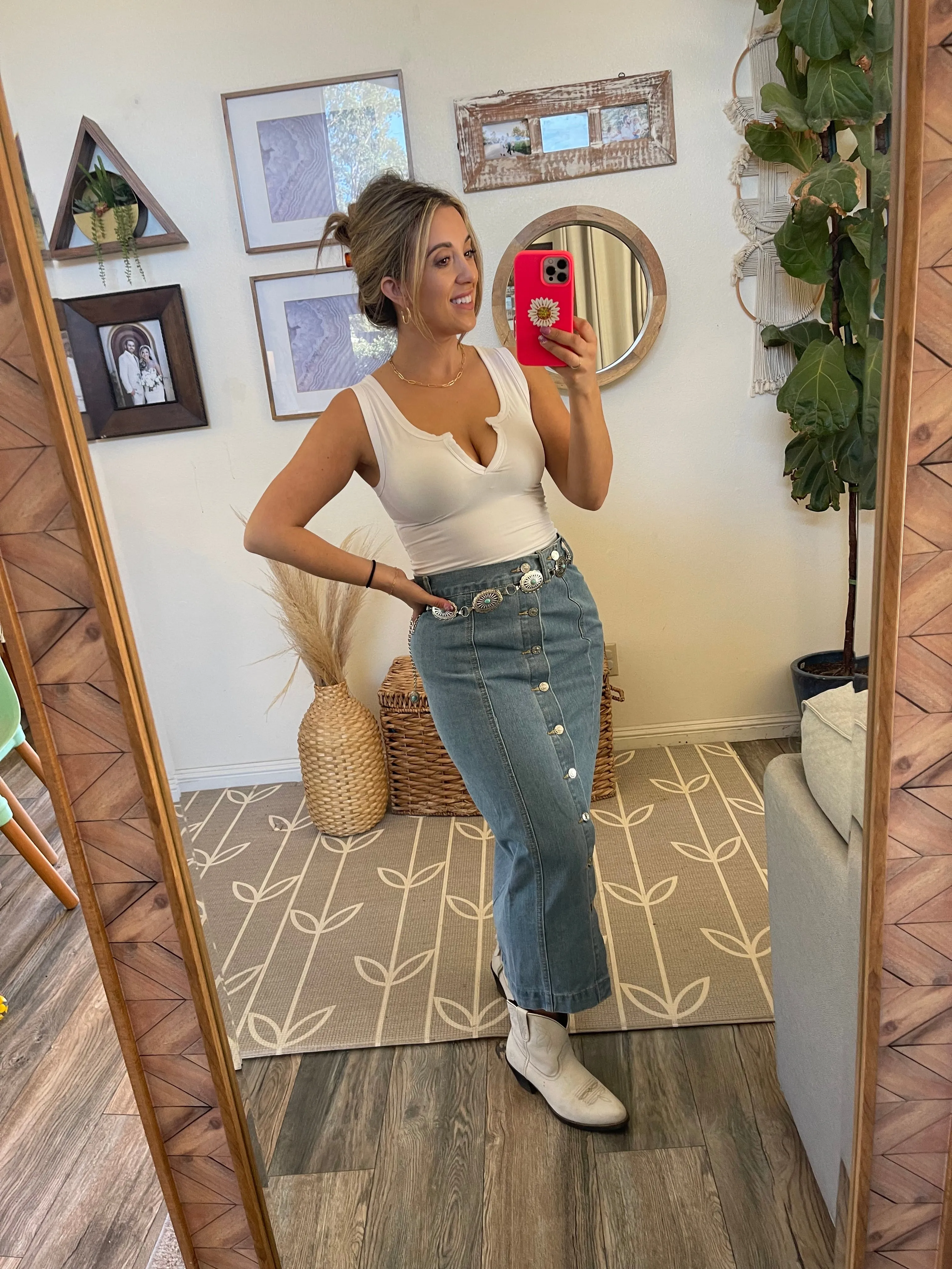 Denim Button Down Midi Skirt