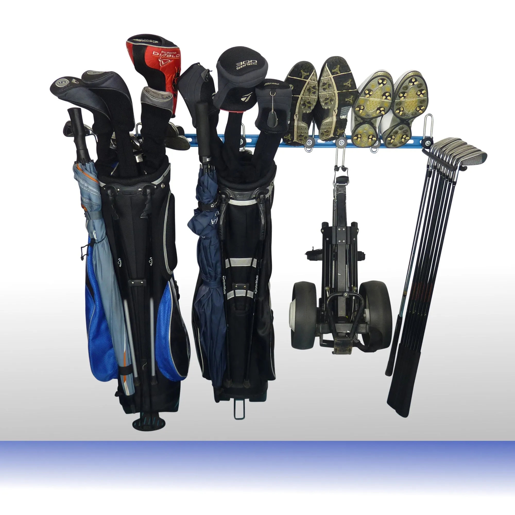 Golf club wall storage - extra GearHooks® for golf bags, trolleys, clubs, clothing and shoes. GearHooks®