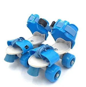 Halfknot Adjustable Plastic Roller Skates Inline Quad for Kids Age Group 5-12 Years 4 Wheel Skating Shoes (Blue)