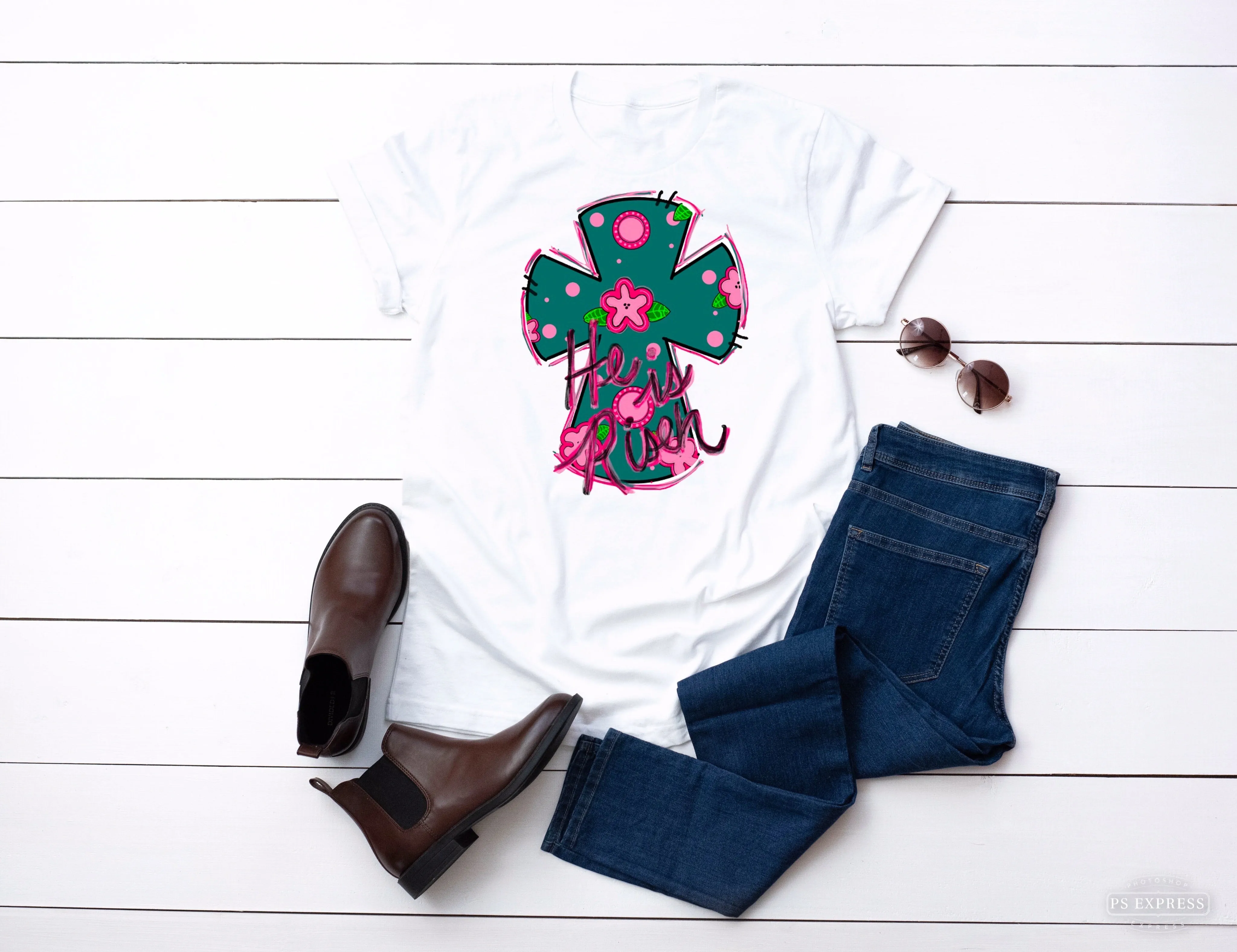 He Is Risen Floral Cross Sublimation Transfer