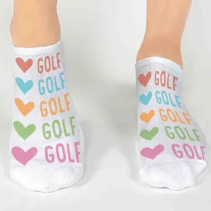 Heart & Golf Design No-Show Socks – Fun Golf Socks for Women & Men