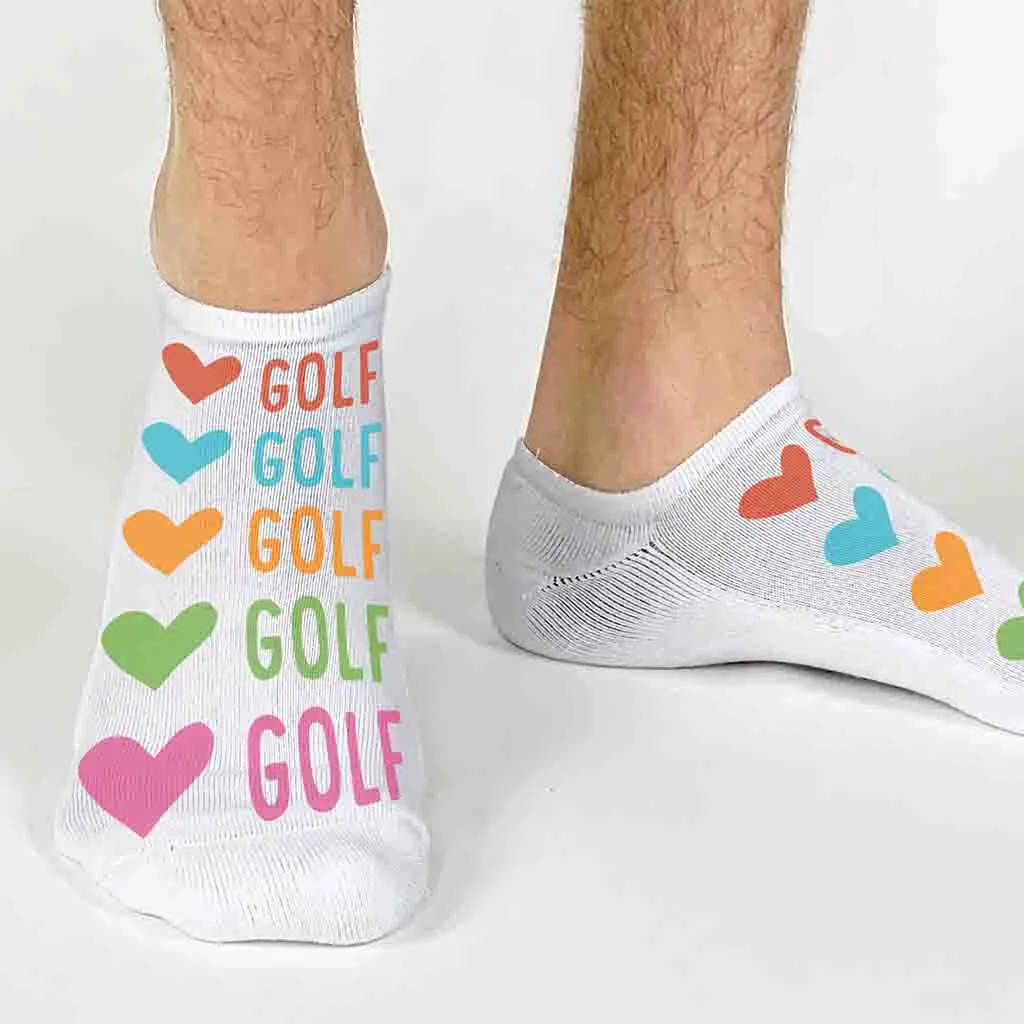 Heart & Golf Design No-Show Socks – Fun Golf Socks for Women & Men