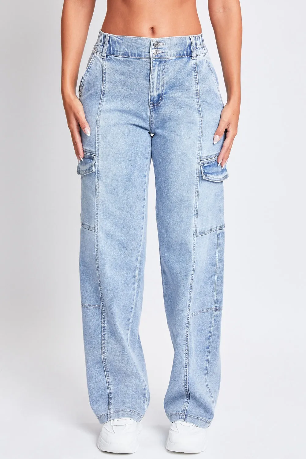 High-Rise Cargo Jeans In Wash Blue