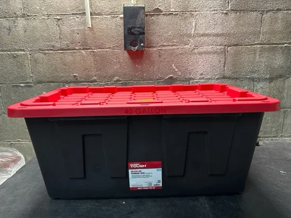 Hyper Tough 40 Gallon Snap Lid Plastic Storage Bin, Black/Red - new