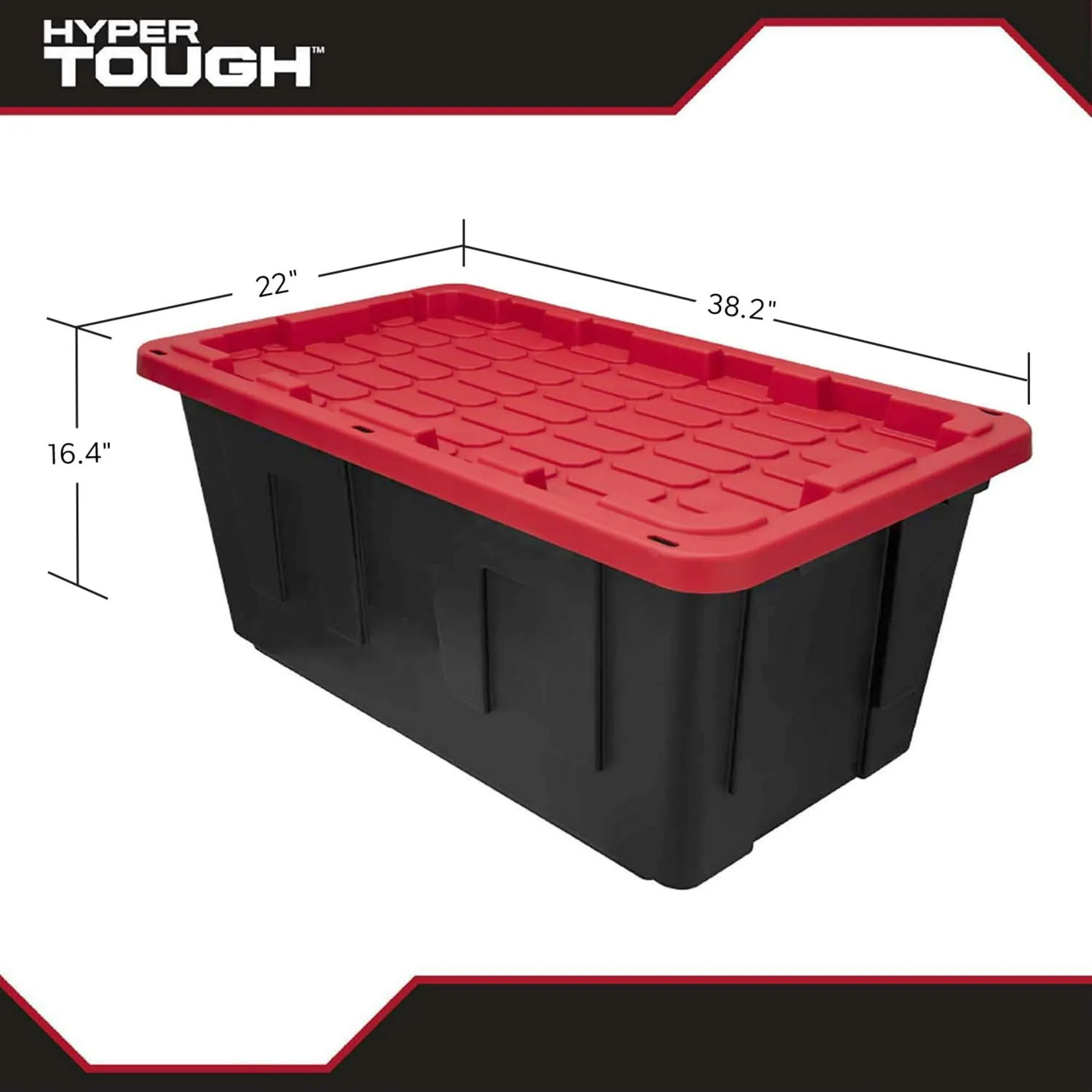 Hyper Tough 40 Gallon Snap Lid Plastic Storage Bin, Black/Red - new