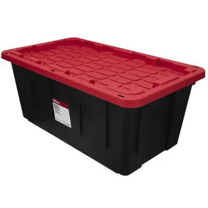 Hyper Tough 40 Gallon Snap Lid Plastic Storage Bin, Black/Red - new