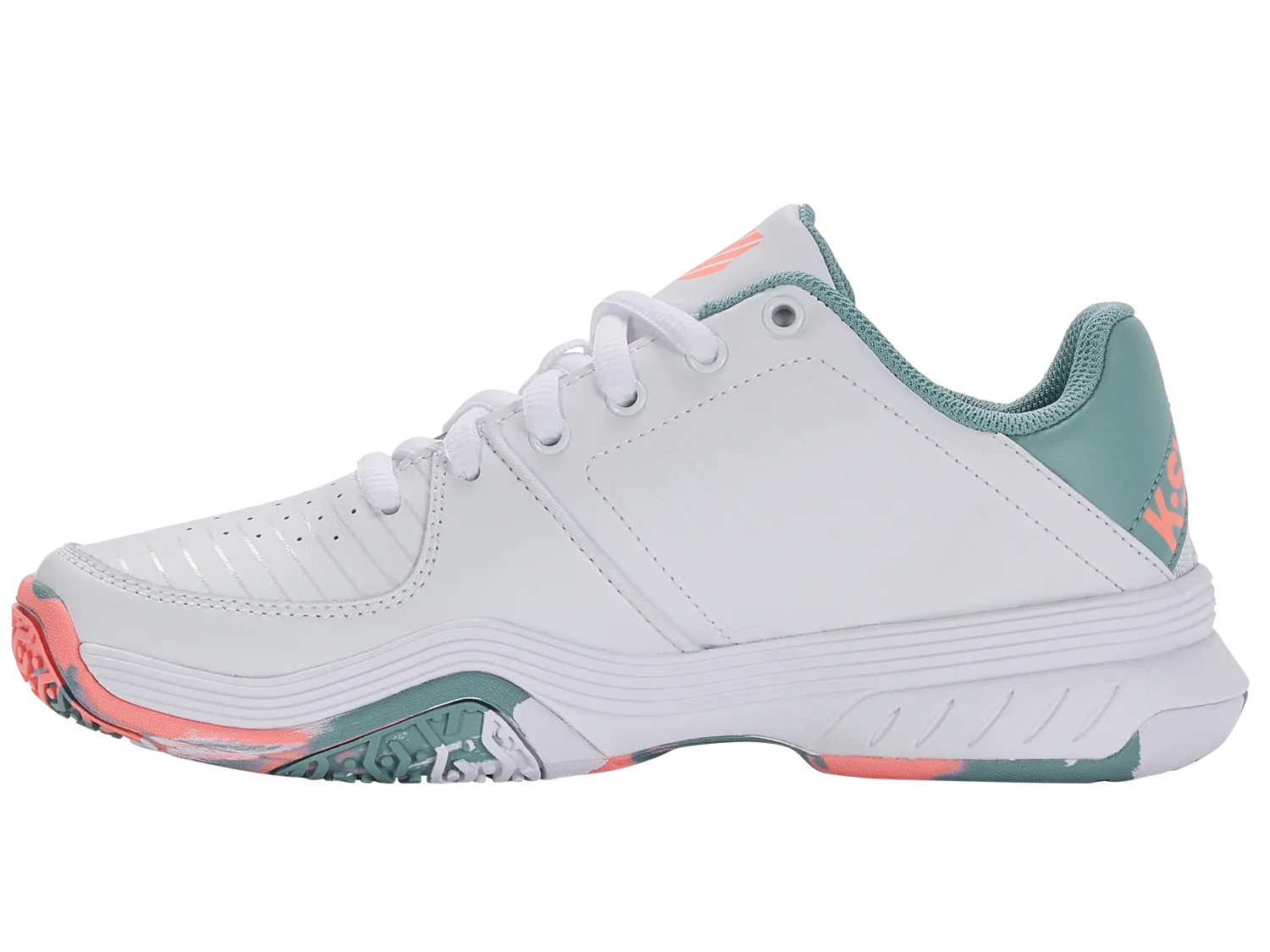 K-Swiss Kids Court Express Omni Tennis Shoes in White/Nile Blue/Desert Flower