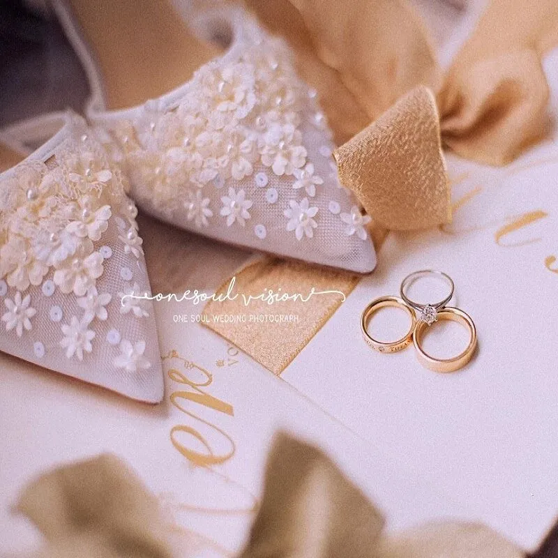 Lace flower fine high-heeled bride wedding shoes