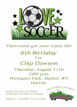 LOVE SOCCER CUSTOM INVITATION