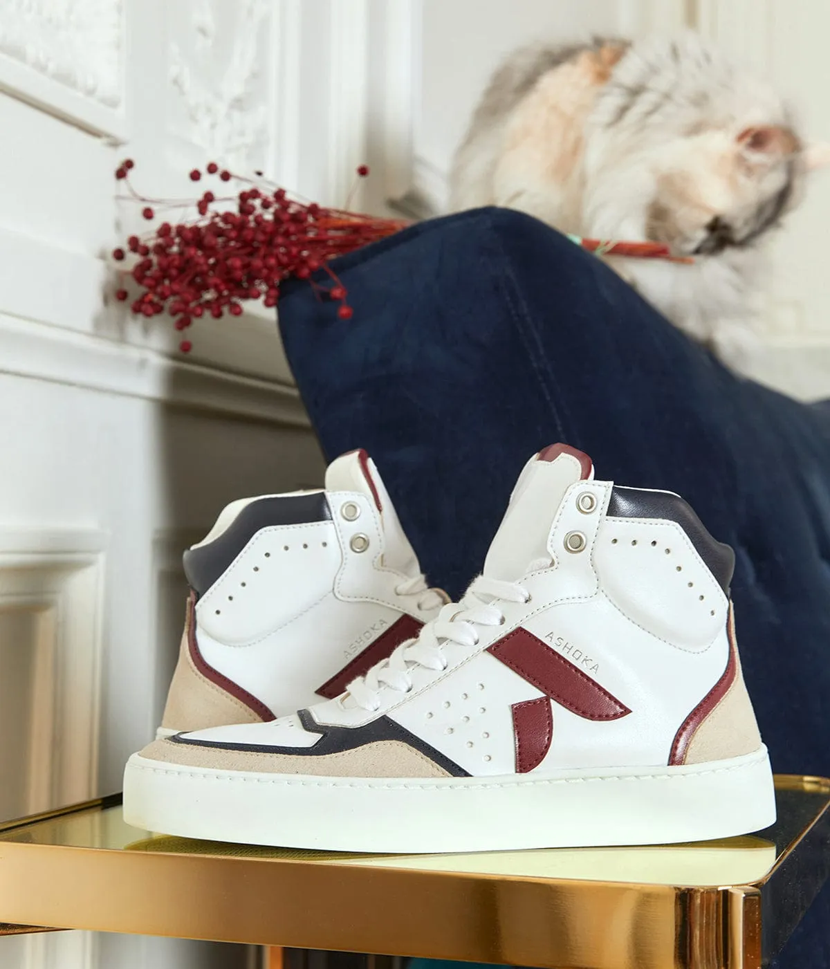 Mateo Unisex Biosourced & Recycled High-Top Sneakers | Burgundy & Navy