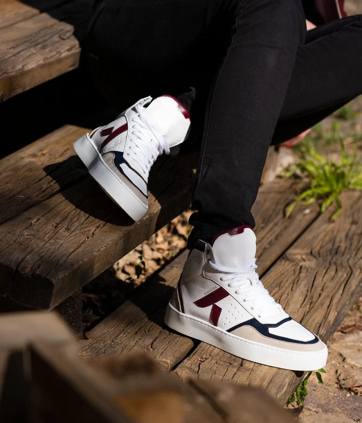 Mateo Unisex Biosourced & Recycled High-Top Sneakers | Burgundy & Navy