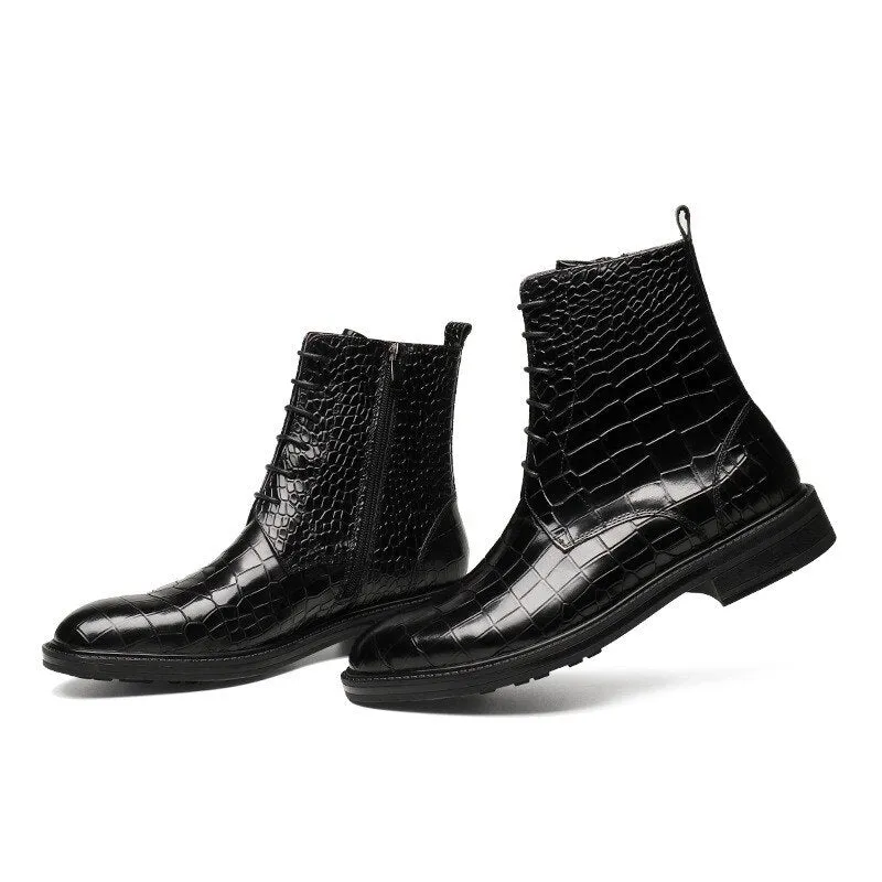 Men  Stone Pattern Embossing Safety Shoes Motorcycle Boots