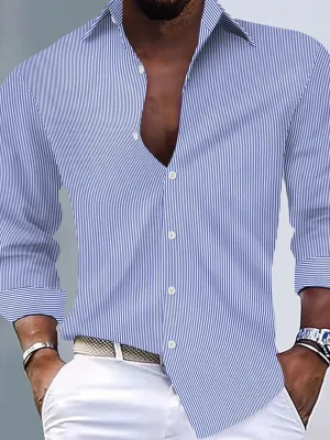 Men's Full Size Striped Button Up Long Sleeve Shirt Plus Size