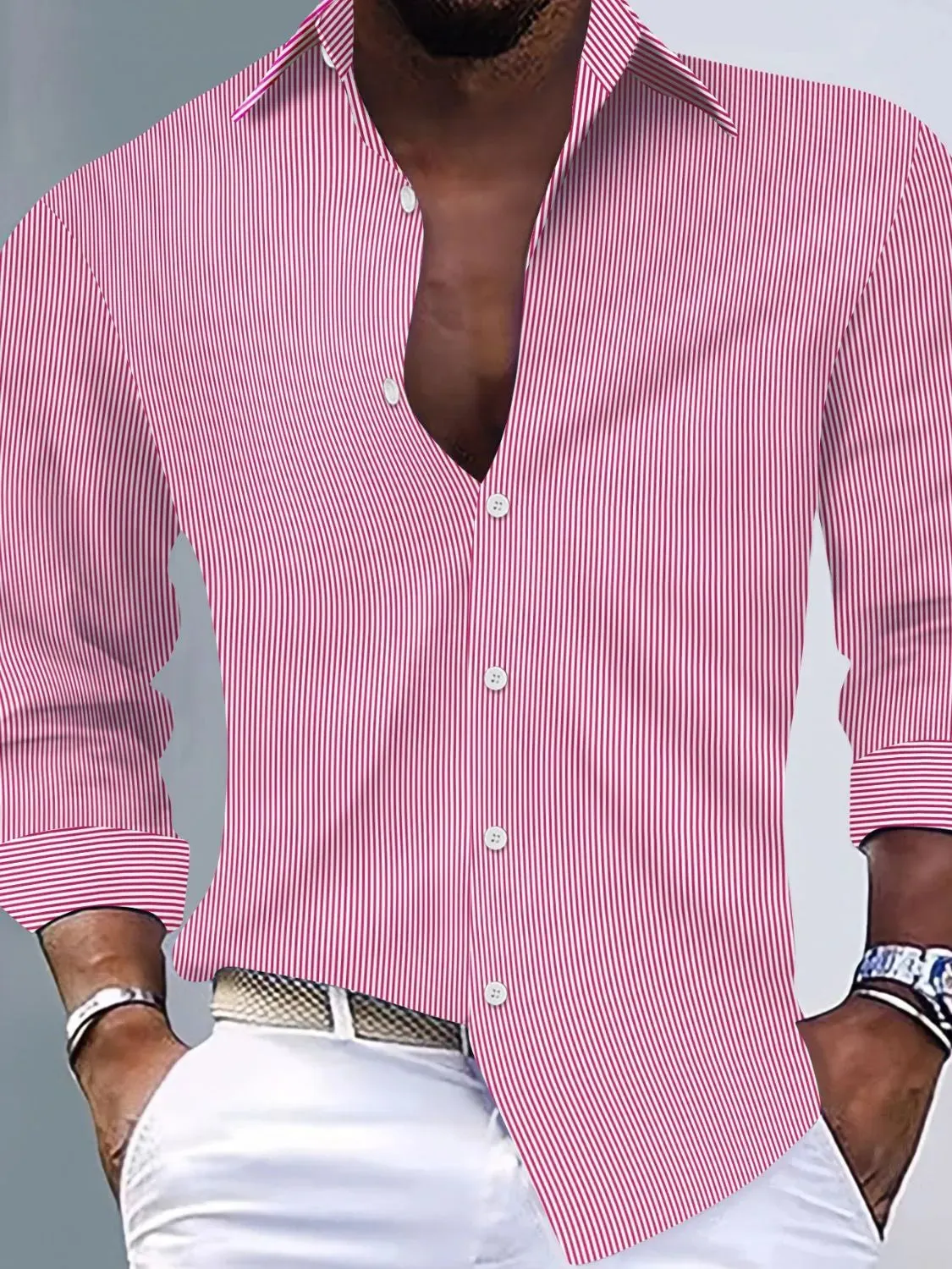 Men's Full Size Striped Button Up Long Sleeve Shirt Plus Size