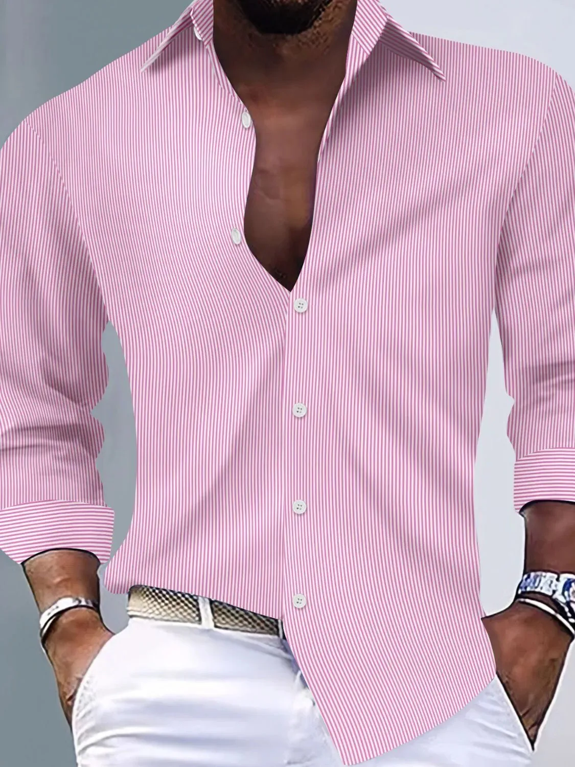Men's Full Size Striped Button Up Long Sleeve Shirt Plus Size