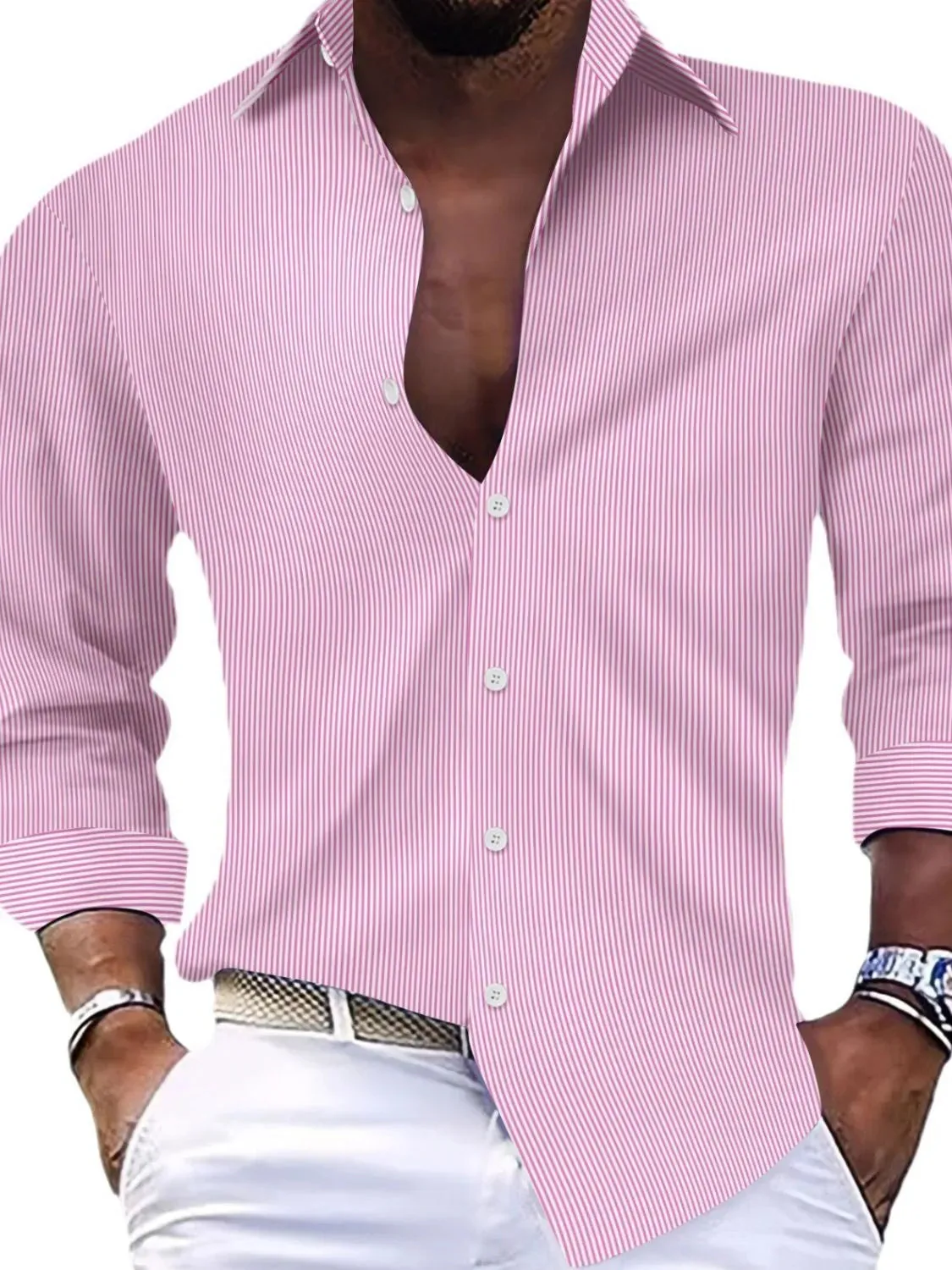 Men's Full Size Striped Button Up Long Sleeve Shirt Plus Size