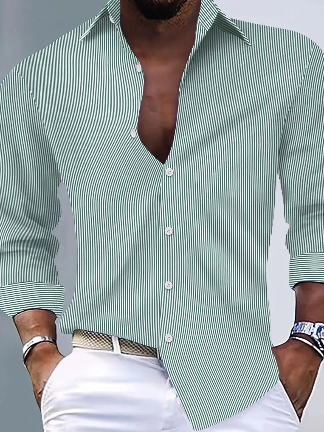 Men's Full Size Striped Button Up Long Sleeve Shirt Plus Size