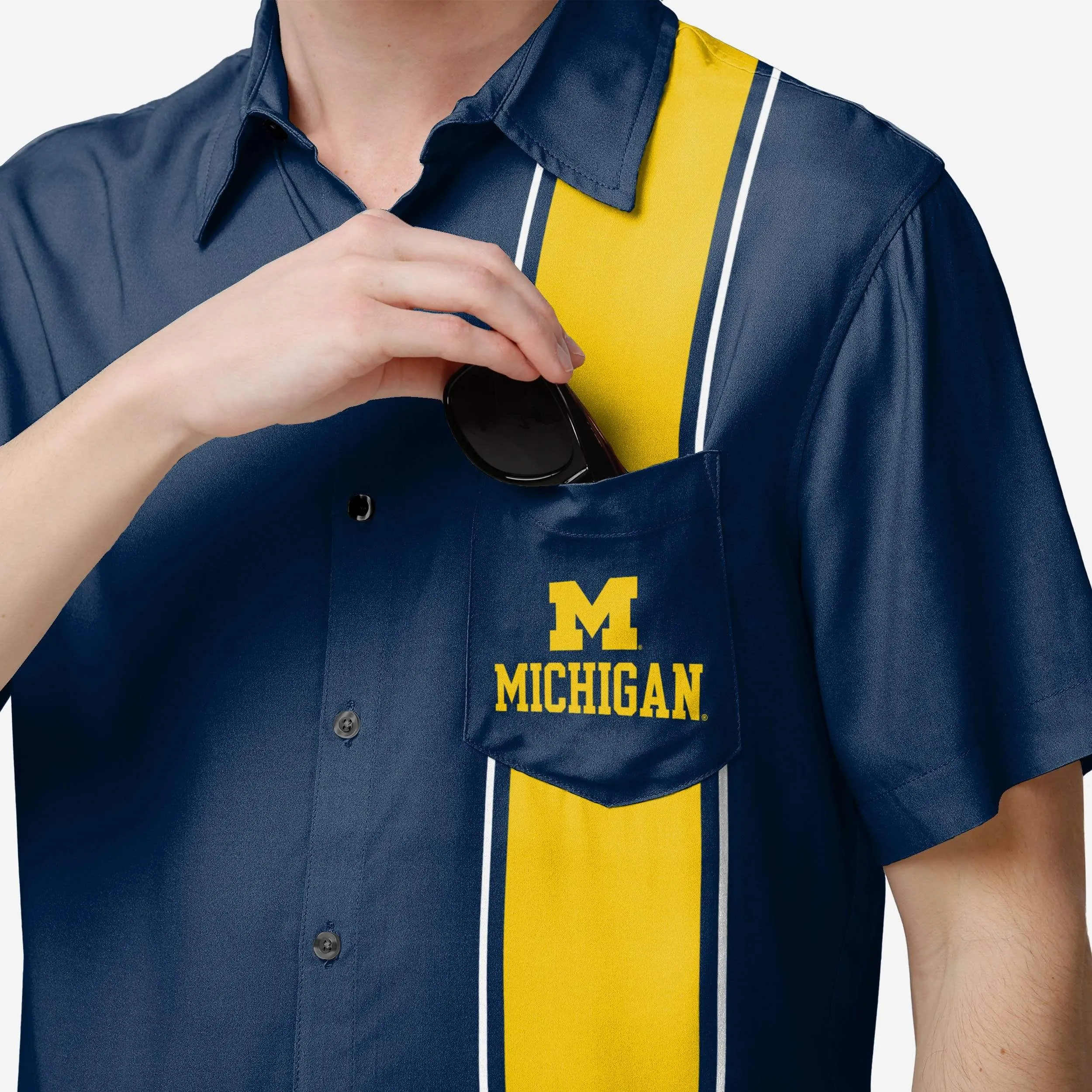 Michigan Wolverines Bowling Stripe Button Up Shirt