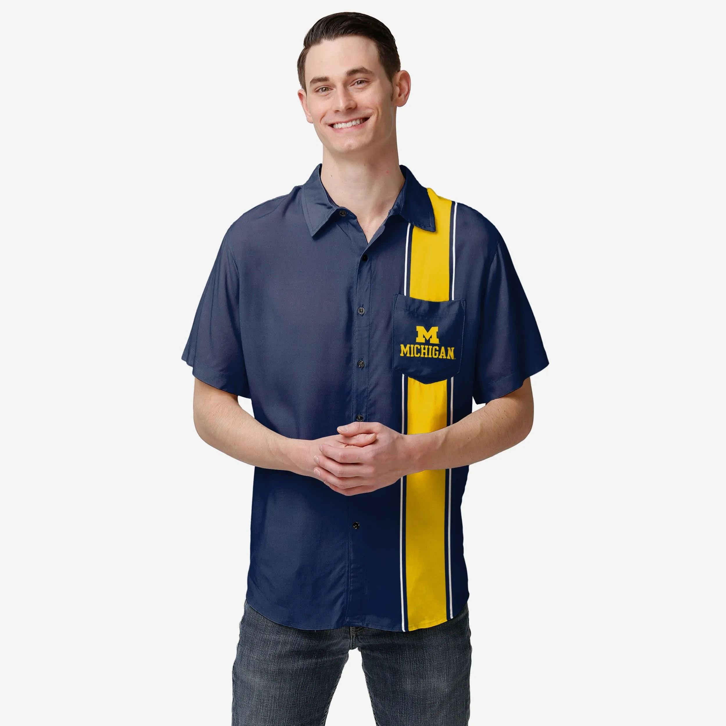 Michigan Wolverines Bowling Stripe Button Up Shirt