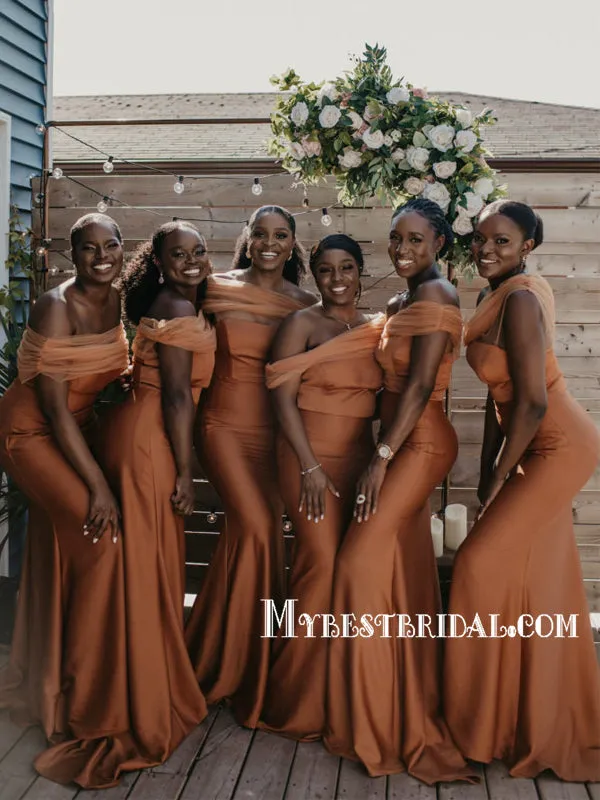 Mismatched Straight Tulle Mermaid Long Bridesmaid Dresses, BDS0143
