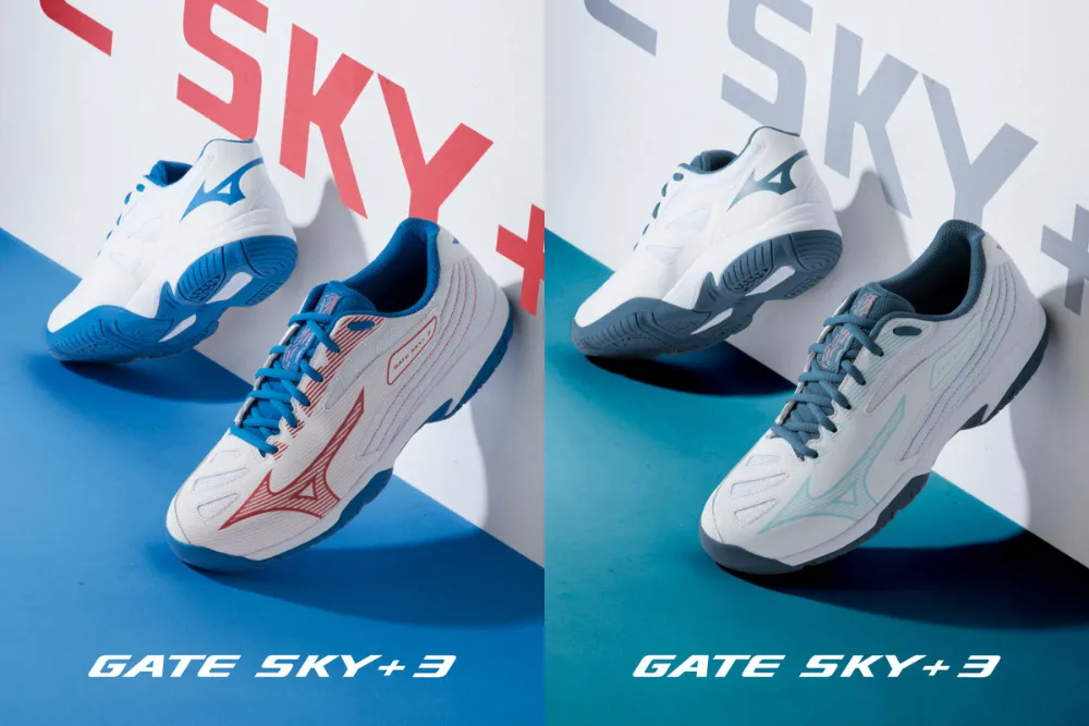 Mizuno Gate Sky Plus 3 Badminton Shoes (White/Tanager Turquoise/Blue Ashes)