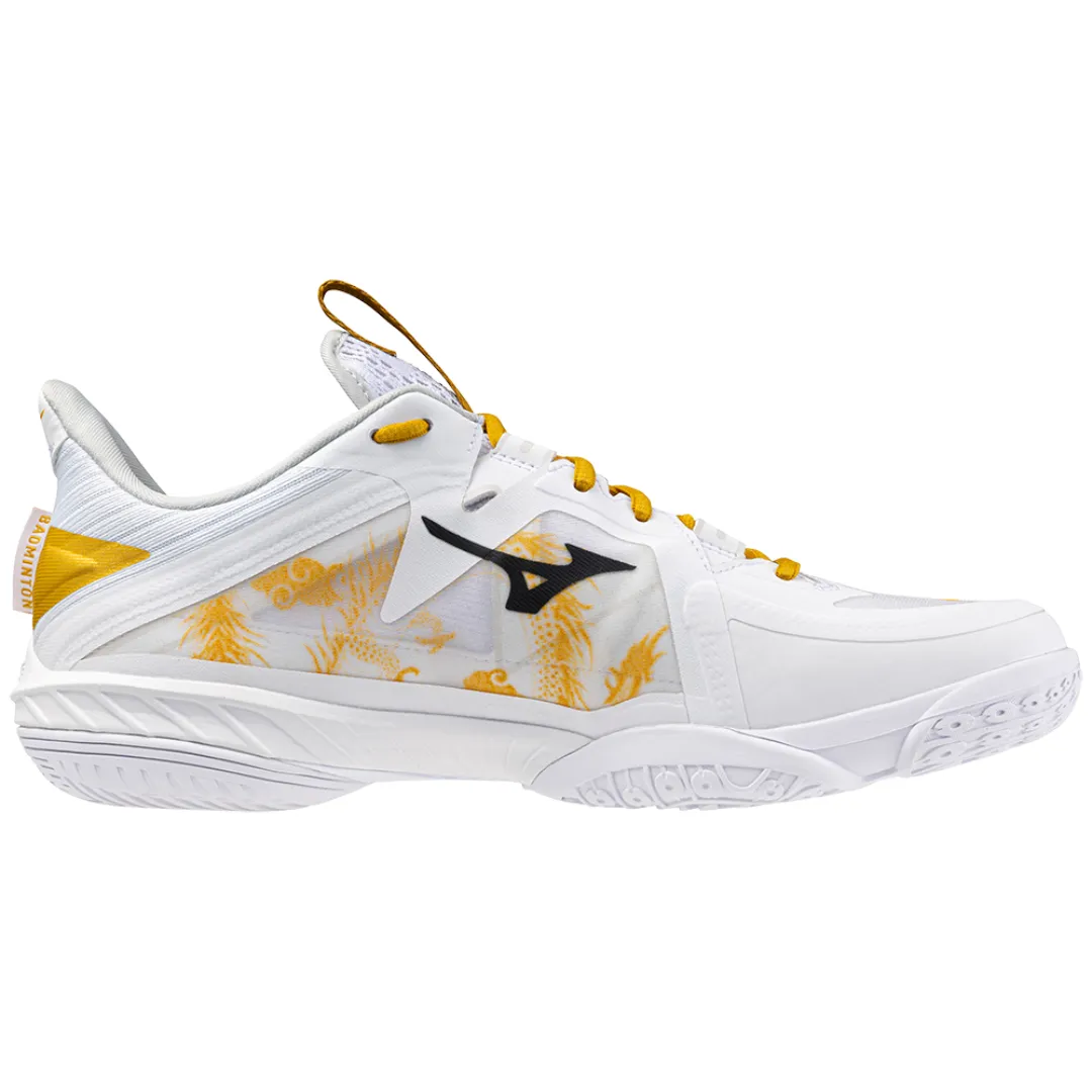 Mizuno Wave Claw Neo 2 2024 Unisex Badminton Shoes (White/Black Oyster/MP Gold)