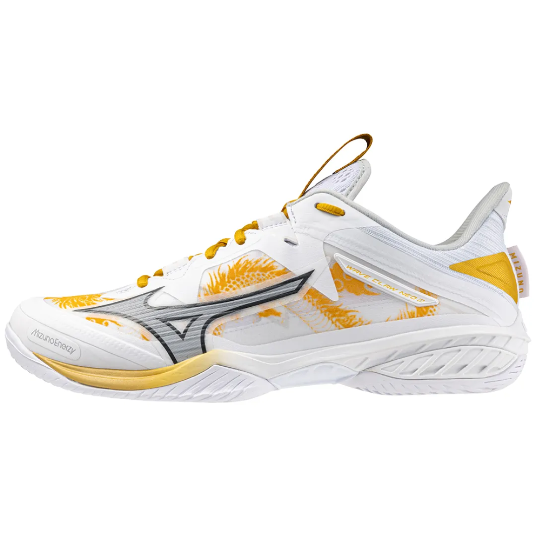 Mizuno Wave Claw Neo 2 2024 Unisex Badminton Shoes (White/Black Oyster/MP Gold)