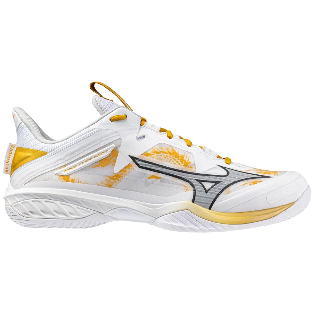 Mizuno Wave Claw Neo 2 2024 Unisex Badminton Shoes (White/Black Oyster/MP Gold)