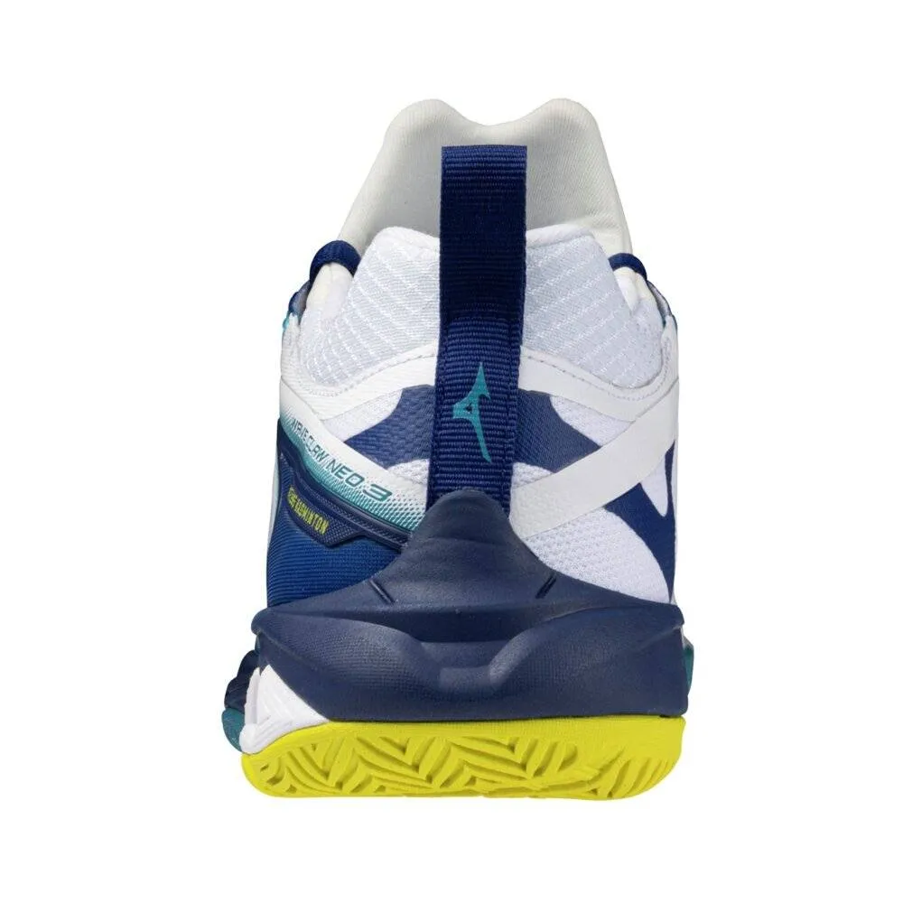 Mizuno Wave Claw Neo 3 2025 Unisex Badminton Shoes (White/Bellwether Blue/Cyber Yellow)